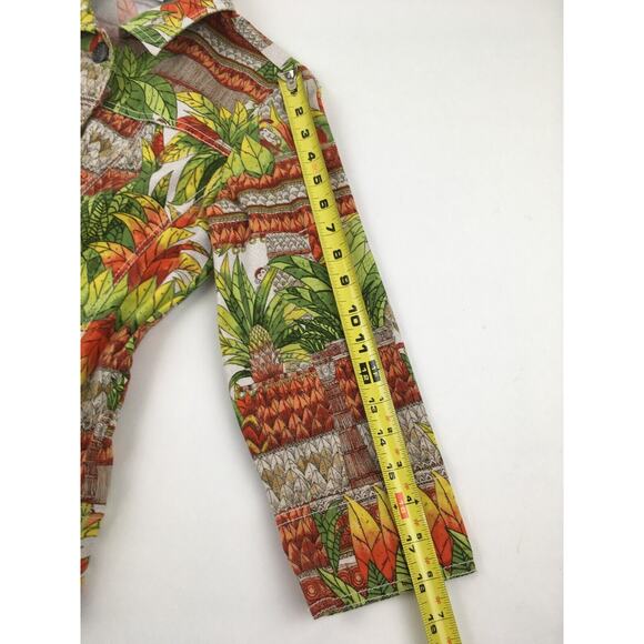Chicos Womens Jacket Coat Cotton Modest Tropical Luau Fancy Buttons Size 0 - Picture 5 of 12